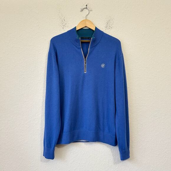 GREYSON Sebonack Sweater Blue 1/4 Zip Pullover Cashmere Wool Minimalist - Picture 1 of 10